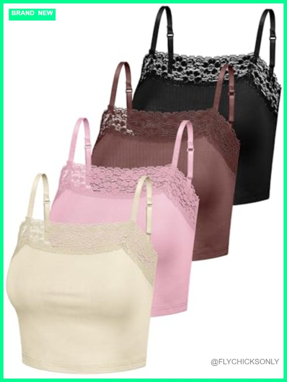 Set of 4 Lace Cami Tops Adjustable Spaghetti Strap Tank Tops Summer Layering